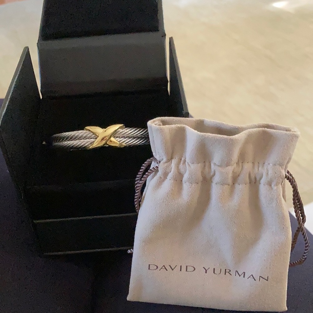 Beautiful David Yurman Double Cuff Sterling Silver and 14K X Bracelet